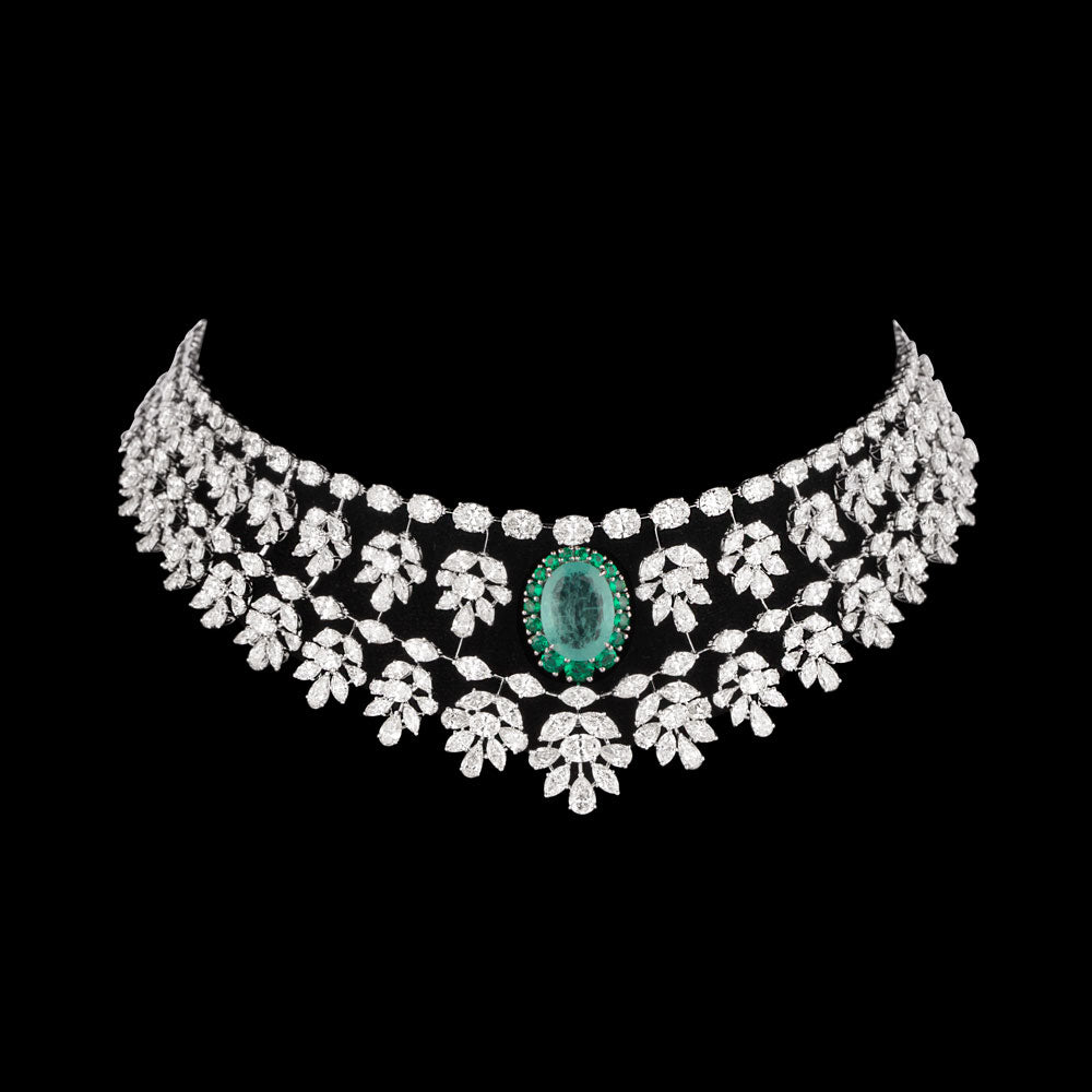 18K White Gold Diamond Necklace - 44.73ct VVS-VS-HI with Colour Stones