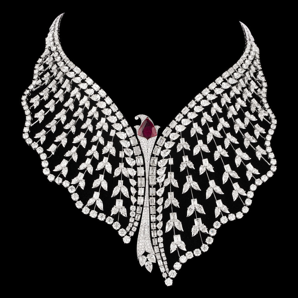 18K White Gold Diamond Necklace - 125.857ct VVS-VS-IJ with Colour Stones
