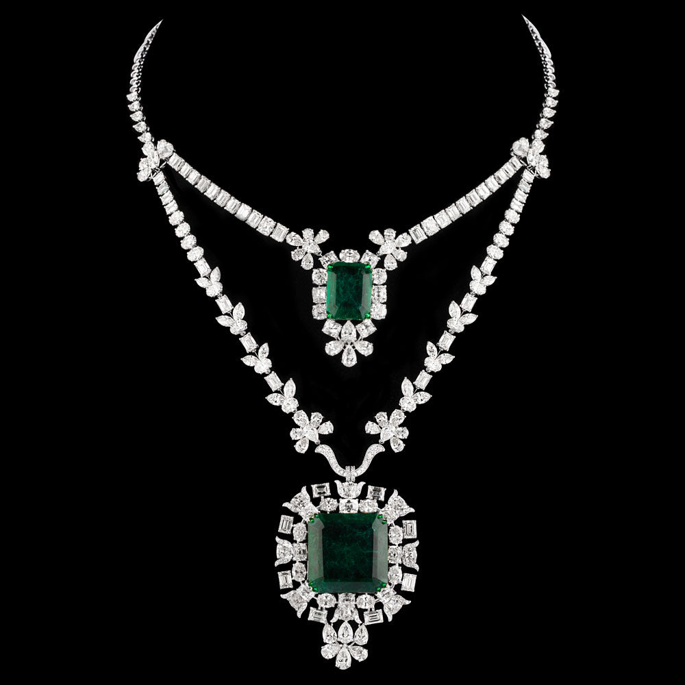 14K White Gold Diamond Necklace - 62.369ct VVS-VS-JK with Colour Stones