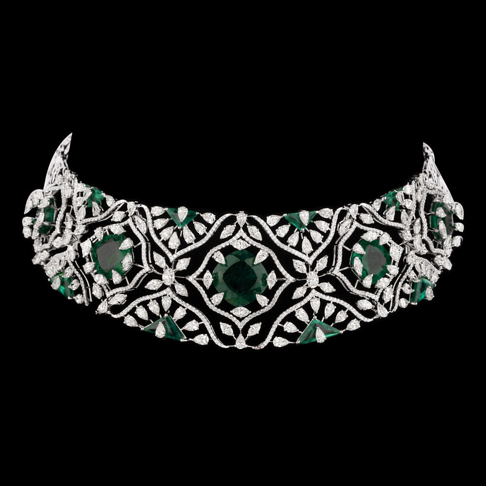 14K White Gold Diamond Necklace - 23.148ct VS-SI-IJ with Colour Stones