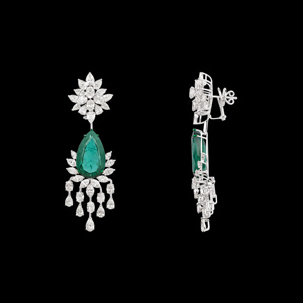 14K White Gold Diamond Earrings - 20.354ct VVS-VS-HI with Colour Stones