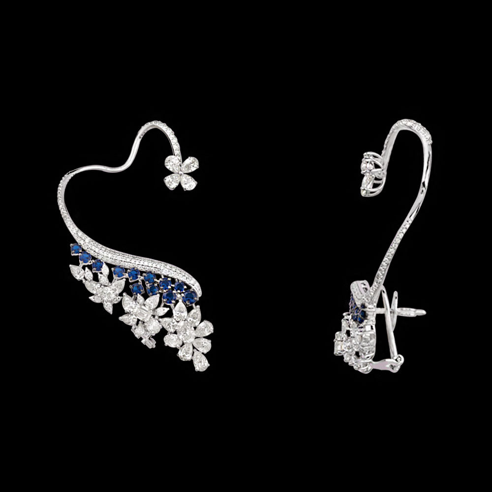 14K White Gold Diamond Necklace - 11.928ct VVS-VS-JK with Colour Stones