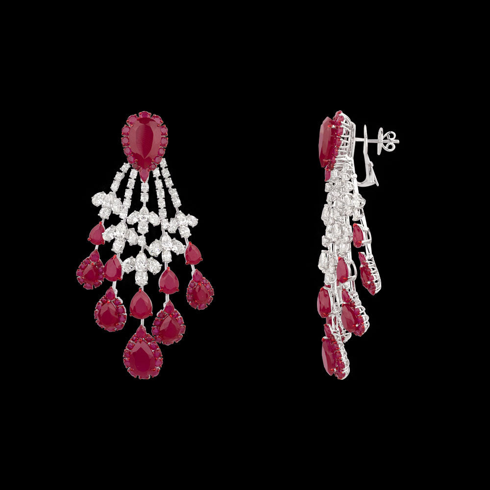 14K White Gold Diamond Earrings - 16.225ct VVS-VS-HI with Colour Stones