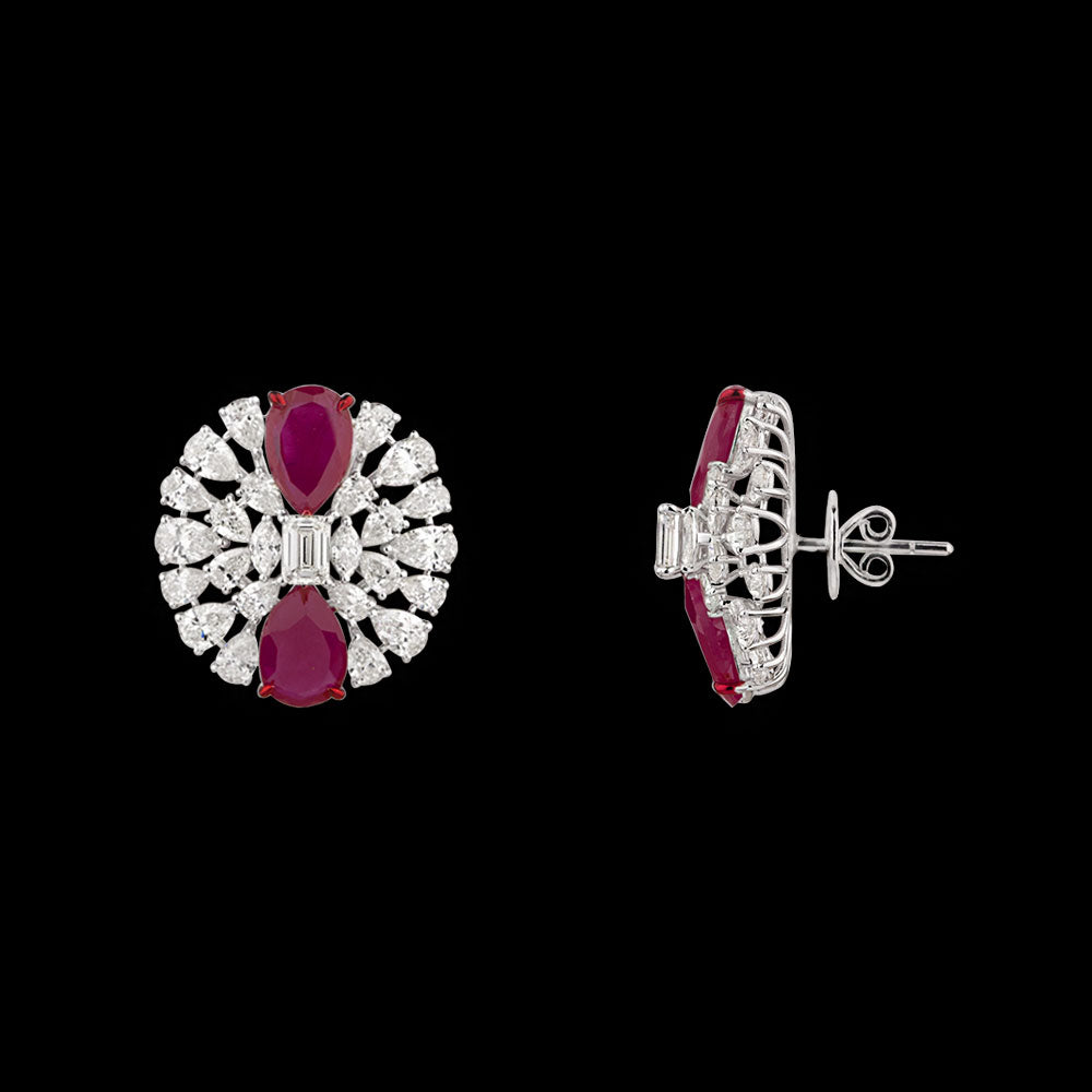 14K White Gold Diamond Earrings - 9.423ct VVS-VS-IJ with Colour Stones