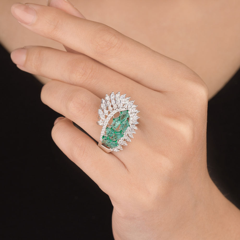 18K White Gold Diamond Ring - 2.111ct VVS-VS-EF with Colour Stones