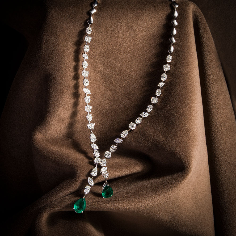 18K White Gold Diamond Necklace - 13.03ct VS-SI-GH with Colour Stones