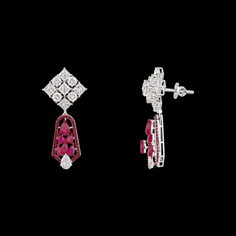 14K White Gold Diamond Earrings - 8.497ct VVS-VS-IJ with Colour Stones