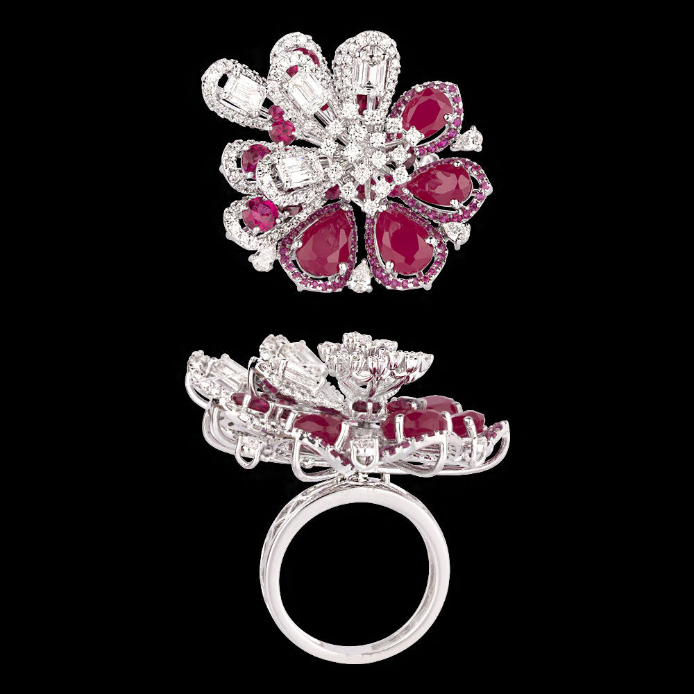 18K White Gold Diamond Ring - 3.47ct VS-SI-GH with Colour Stones