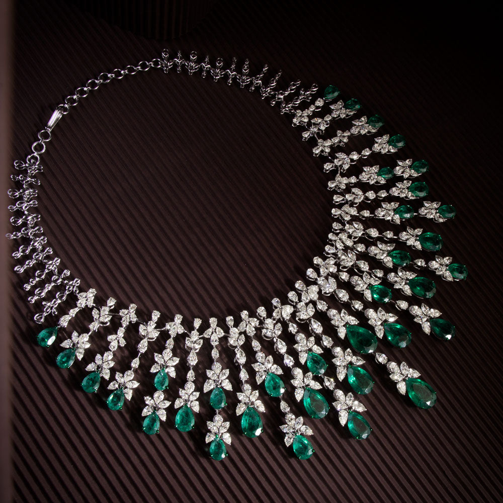 18K White Gold Diamond Necklace - 52.881ct VVS-VS-IJ with Colour Stones