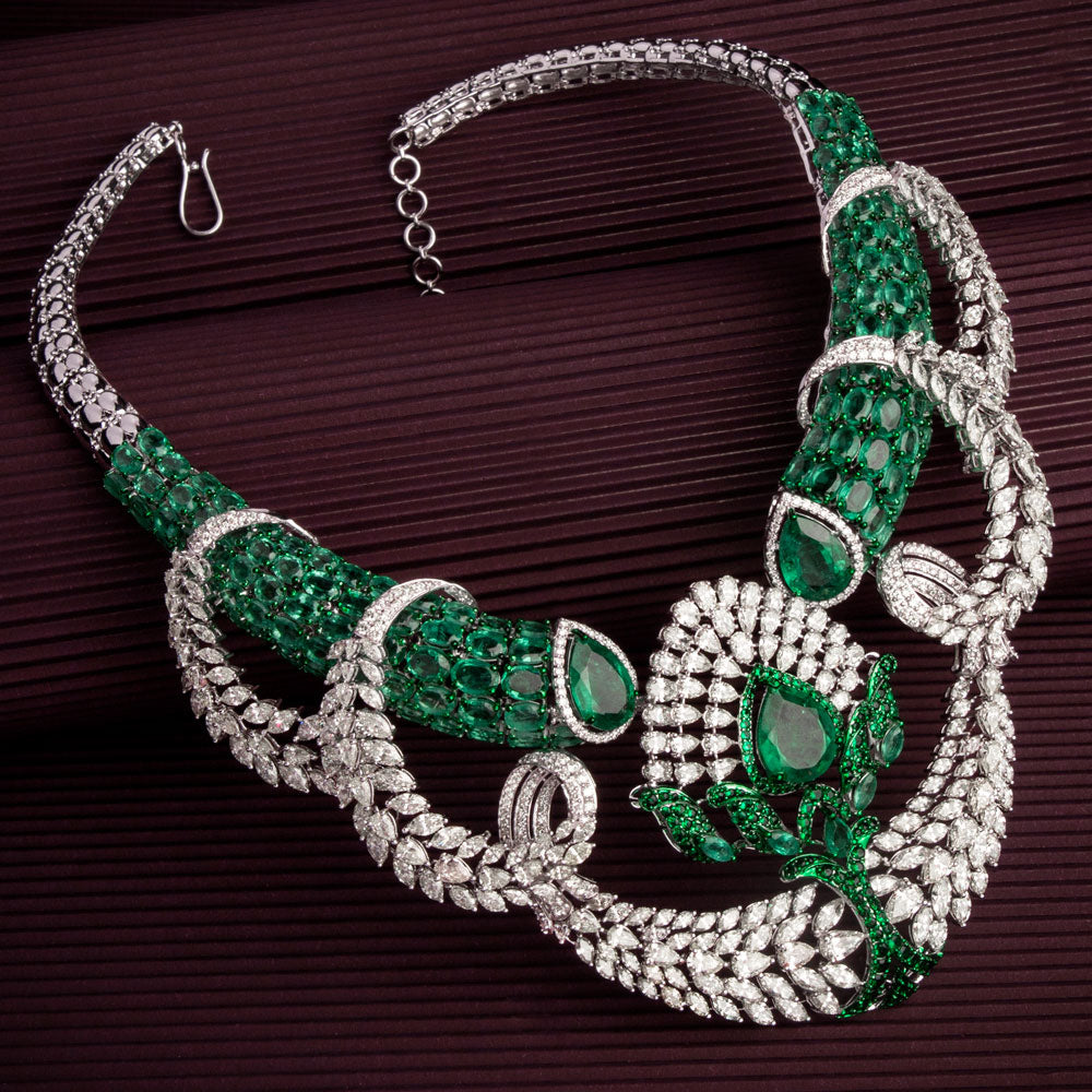 14K White Gold Diamond Necklace - 43.959ct VS-SI-JK with Colour Stones