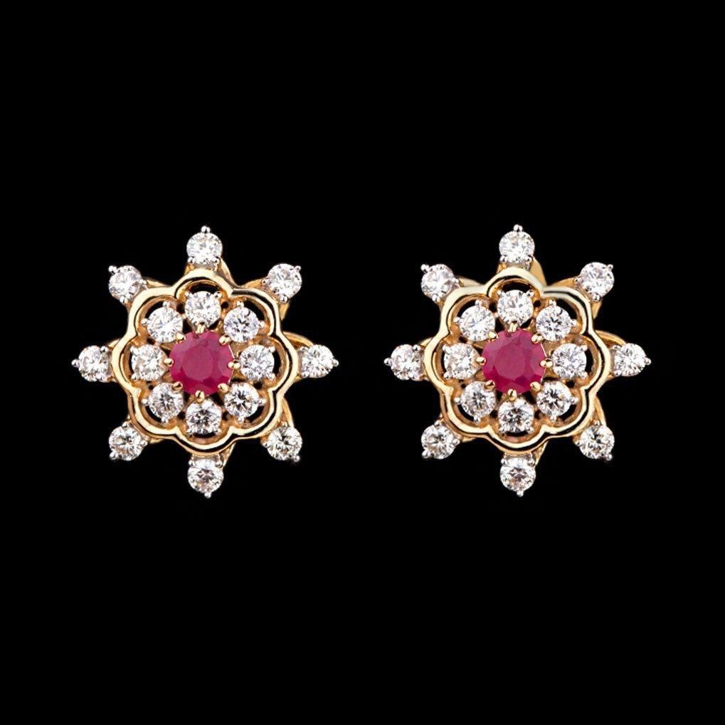 14K Yellow Gold Diamond Earrings - 0.56ct VS-IJ with Colour Stones
