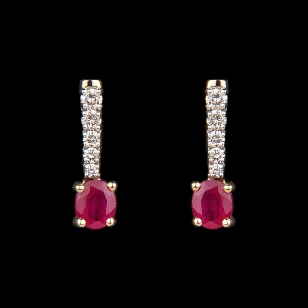 14K Yellow Gold Diamond Earrings - 0.33ct SI-IJ with Colour Stones
