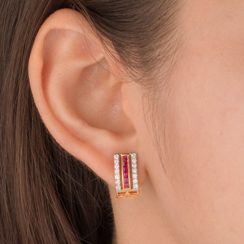 18K Yellow Gold Diamond Earrings - 0.442ct VVS-VS-GH with Colour Stones