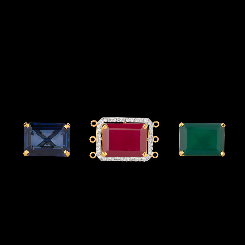 18K Yellow Gold Diamond Pendant - 0.666ct VVS-VS-GH with Colour Stones