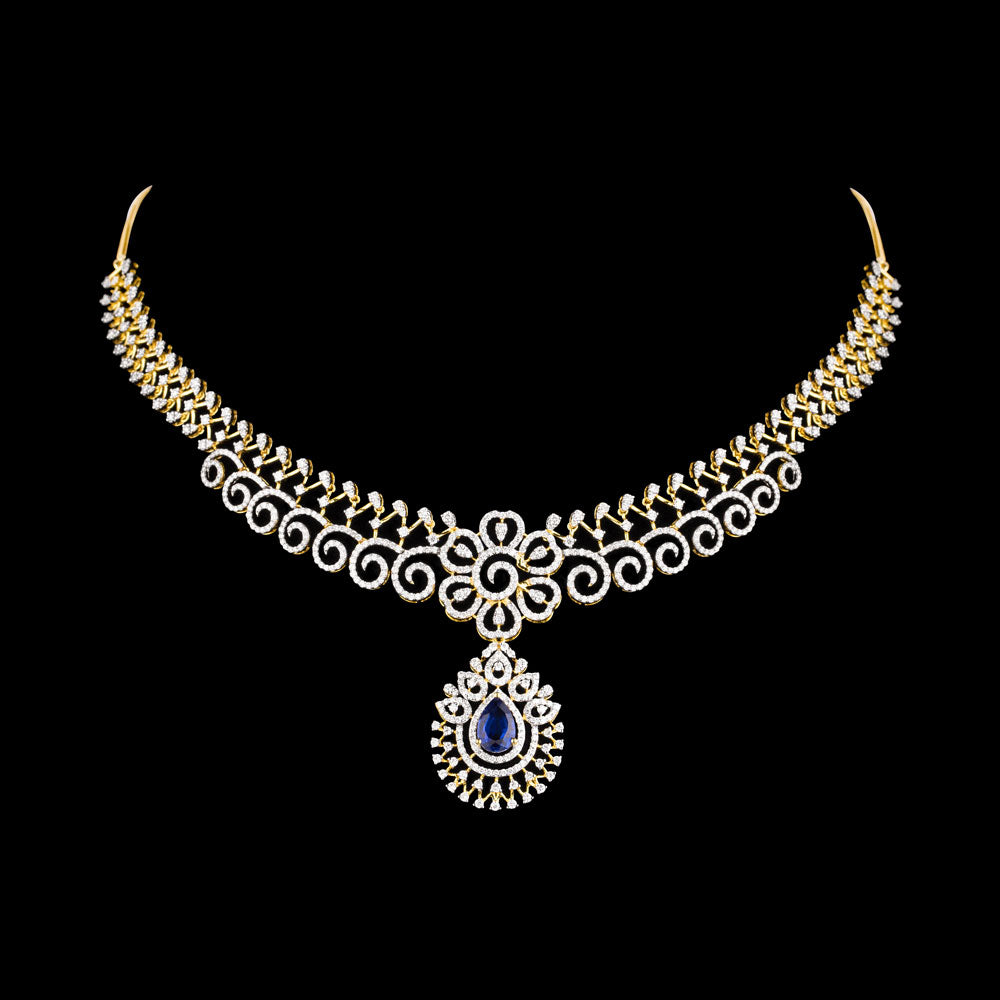 18K Yellow Gold Diamond Necklace - 4.278ct VVS-VS-GH with Colour Stones