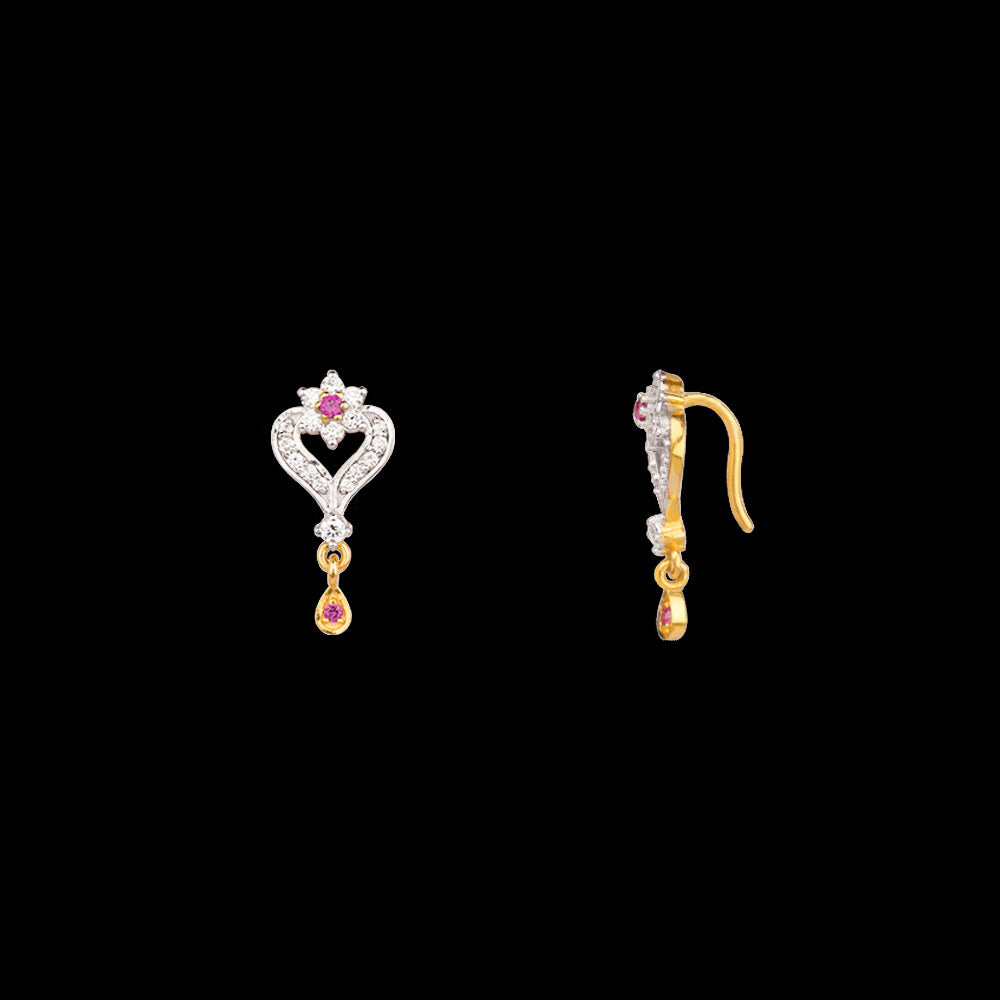 18K Yellow Gold Diamond Nosepin - 0.088ct VS-FG with Colour Stones