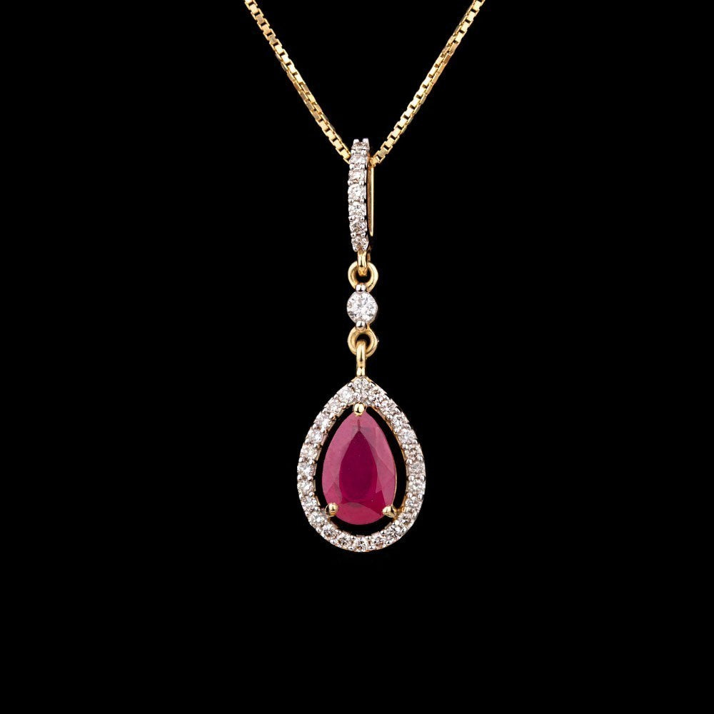 14K Yellow Gold Diamond Pendant - 0.24ct SI-IJ with Colour Stones
