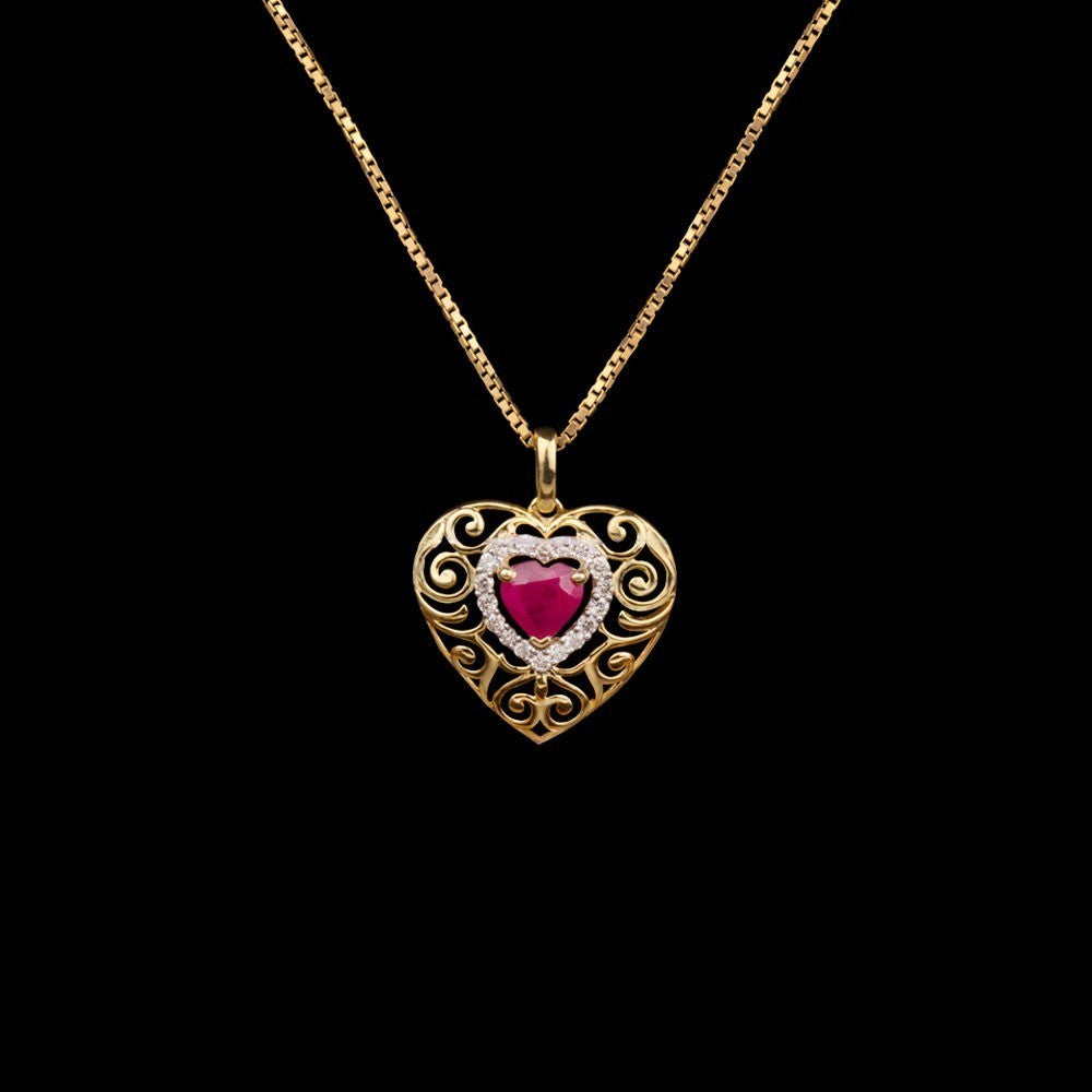 14K Yellow Gold Diamond Pendant - 0.16ct SI-IJ with Colour Stones