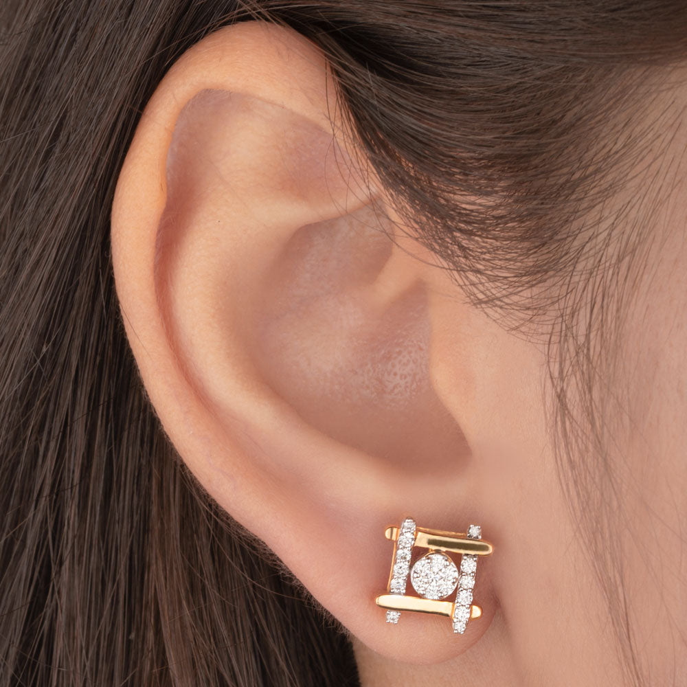 18K Yellow Gold Diamond Earrings - 0.4ct SI-GH