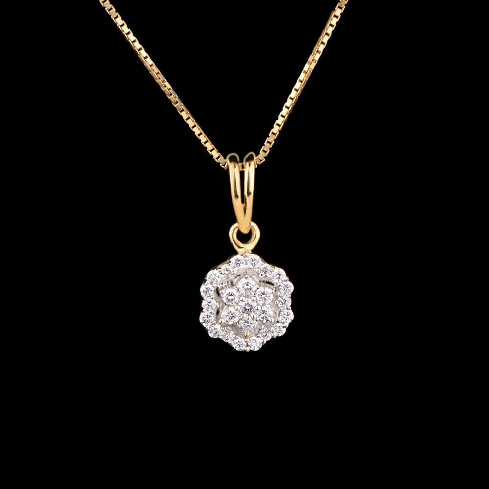 18K Yellow Gold Diamond Pendant - 0.22ct VVS-FG with Colour Stones