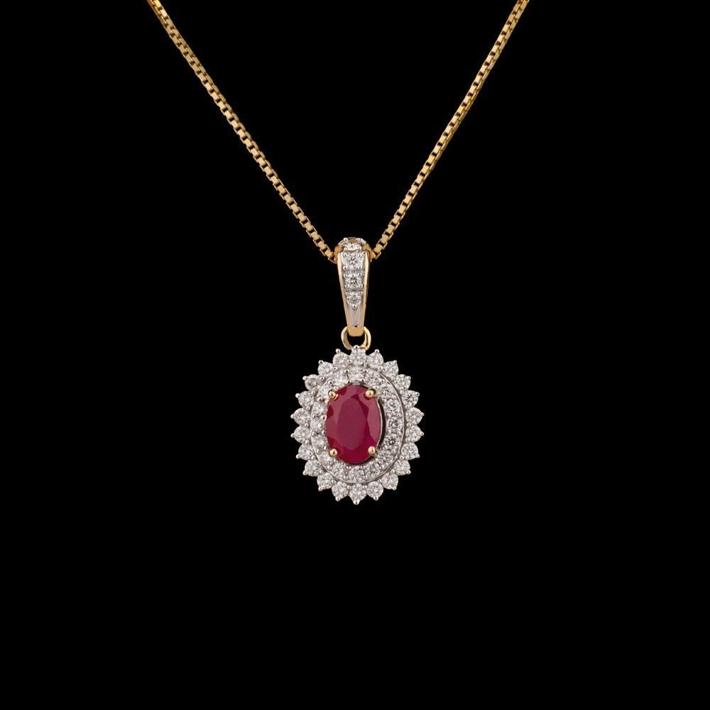 14K Yellow Gold Diamond Pendant - 0.54ct VS-GH with Colour Stones