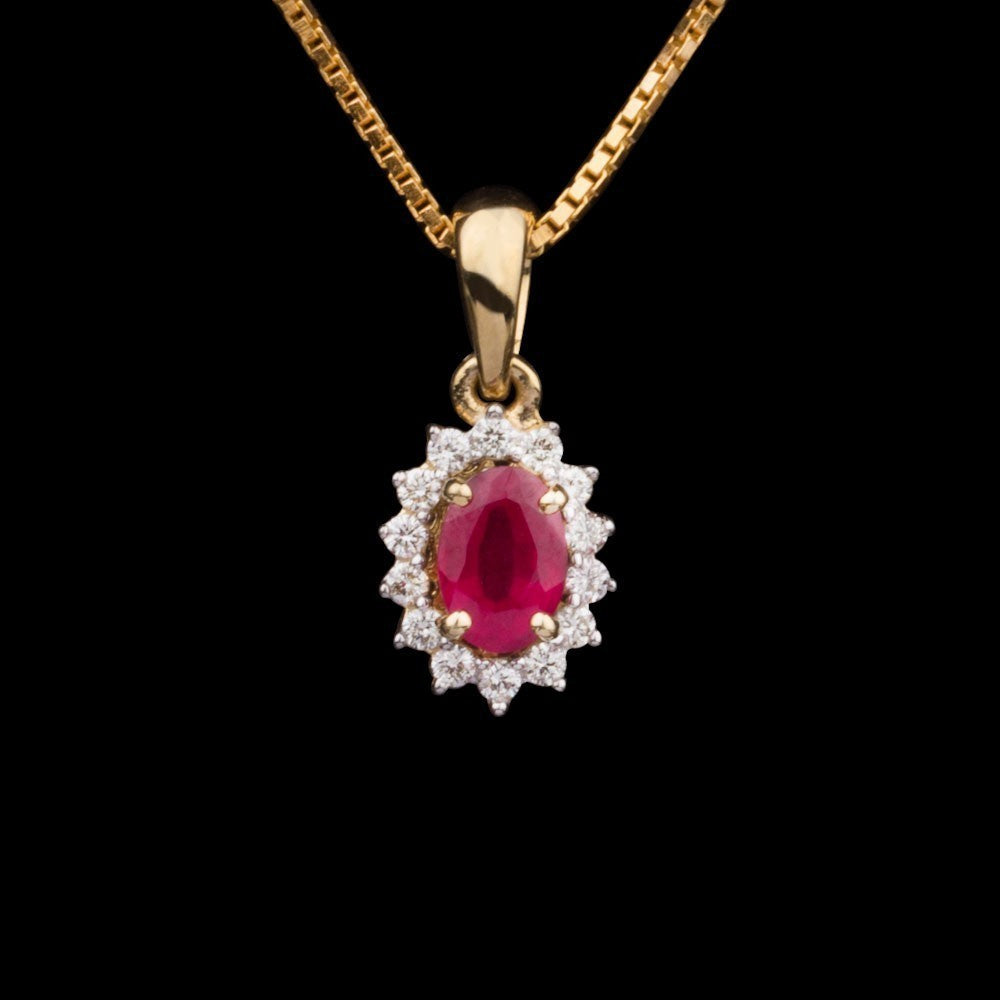 14K Yellow Gold Diamond Pendant - 0.15ct SI-IJ with Colour Stones