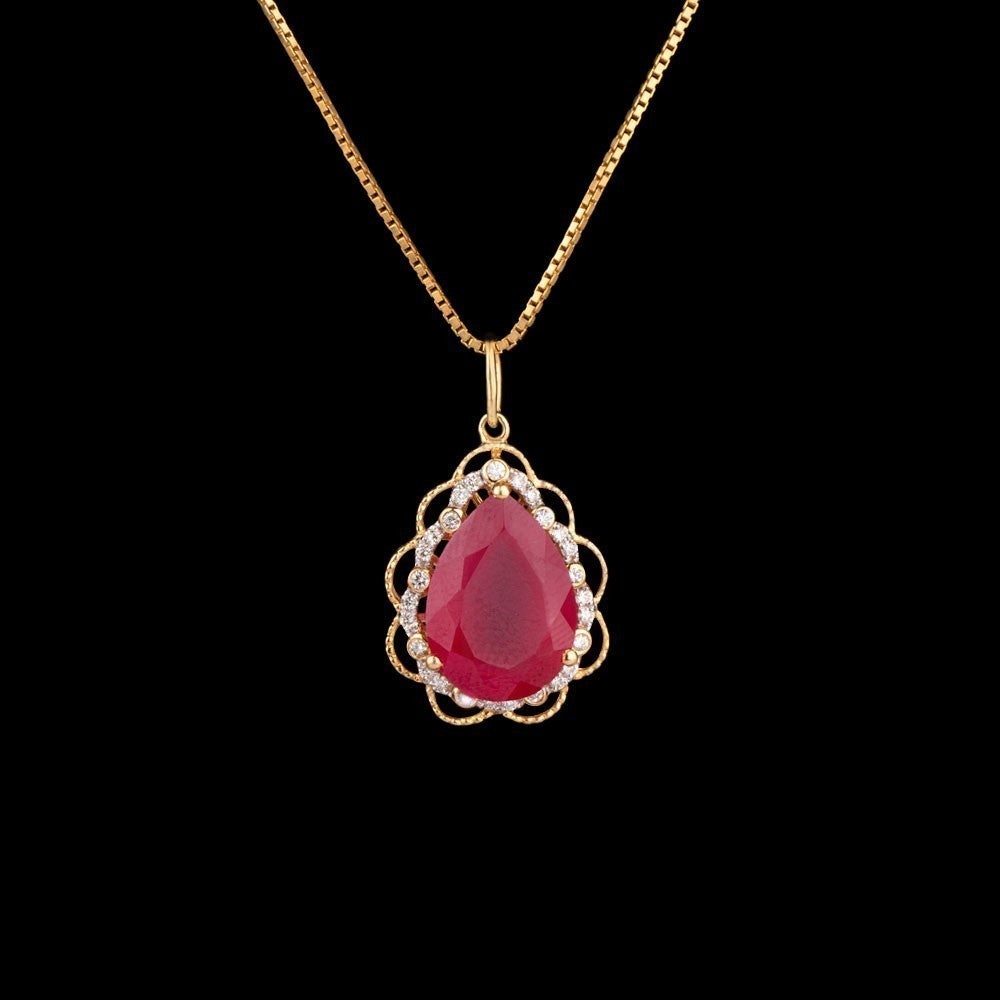 18K Yellow Gold Diamond Pendant - 0.19ct SI-IJ with Colour Stones