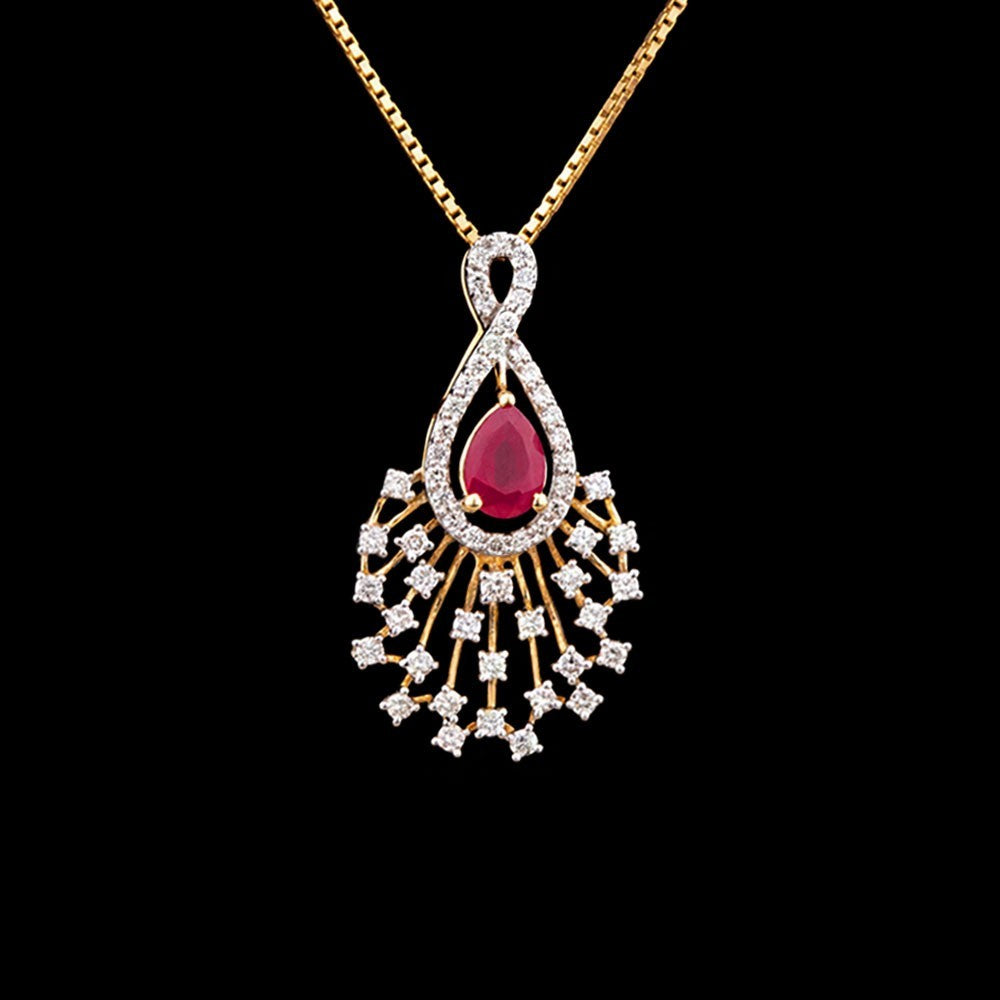 14K Yellow Gold Diamond Pendant - 0.47ct SI-IJ with Colour Stones