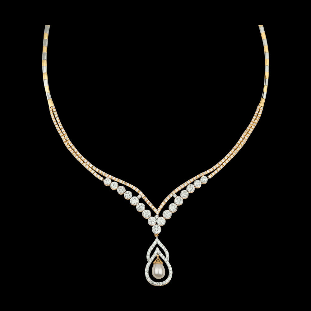 18K Yellow Gold Diamond Necklace - 4.79ct VVS-VS-GH with Colour Stones