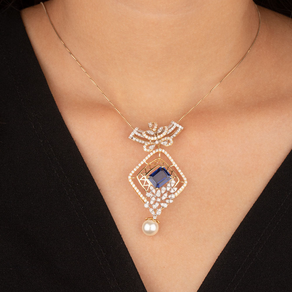 14K Yellow Gold Diamond Pendant - 2.163ct VVS-VS-GH with Colour Stones