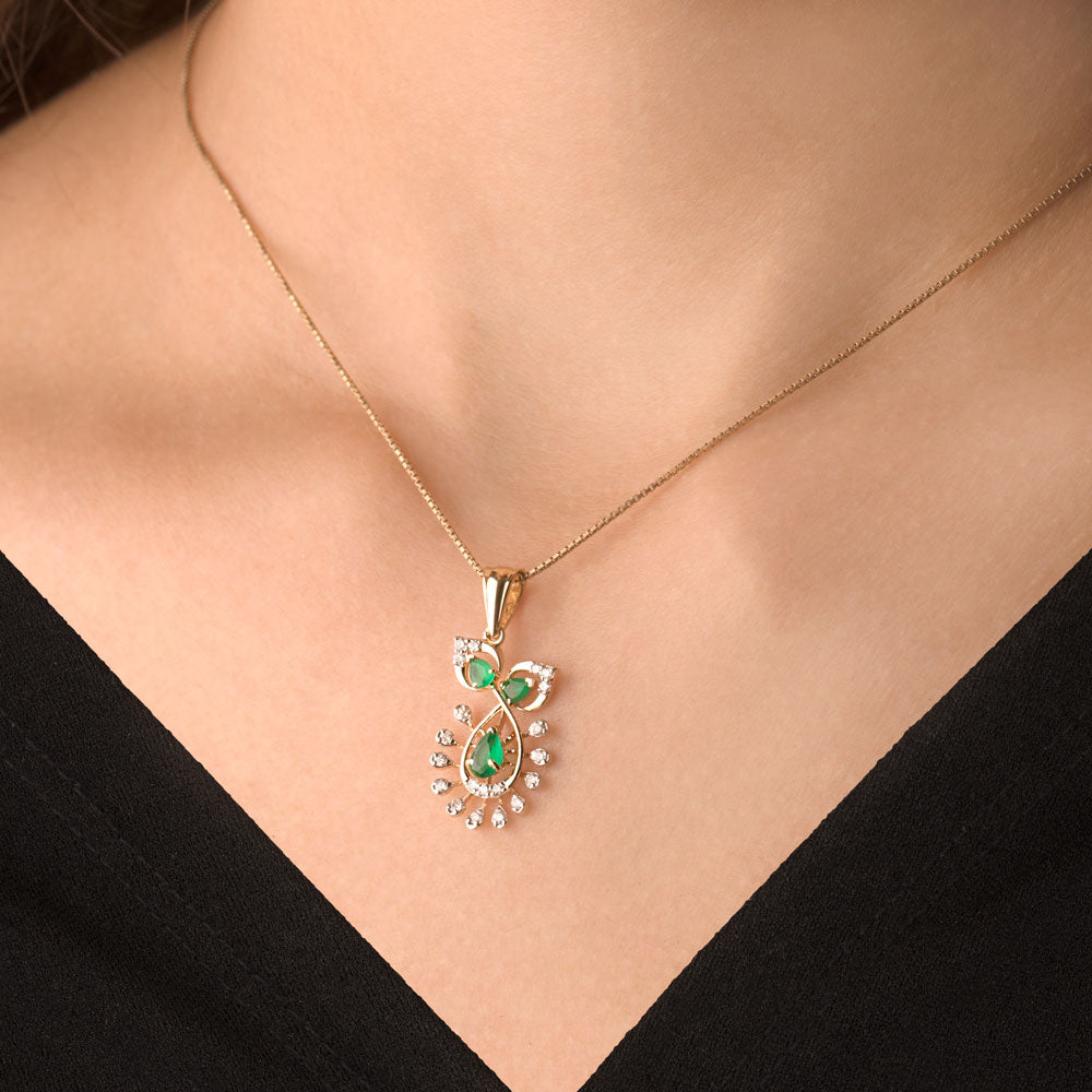 14K Yellow Gold Diamond Pendant - 0.176ct VS-SI-GH with Colour Stones