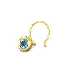 ATJewels 0.11 Ct 14K Yellow Gold Over 925 Sterling Silver with Round Cut Aqua Aquamarine Halo Nose Pin for Women Girls Daily Wear - atjewels.in