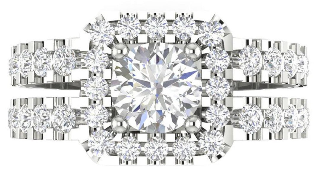 2 CT Round Cut Diamond 925 Sterling Silver Solitaire Halo Anniversary Ring