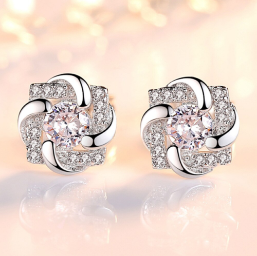 thumbnail interactive-video image 1 of BAMOER Solid 925 Sterling Silver Earrings – The Flower Of Light With CZ – Studs, Nickel-Free 1 of 2