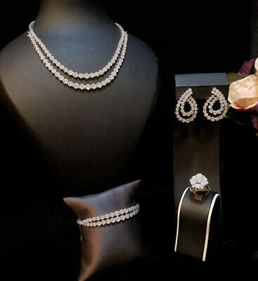 14k Solid White Gold Over Round Cut Diamond Wedding Tennis Necklace Jewelry Set - atjewels.in