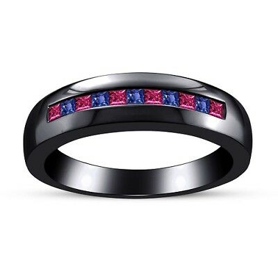 1/2Ct Princess Cut Sapphire 14k Black Gold Over Anniversary Engagement Band Ring - atjewels.in