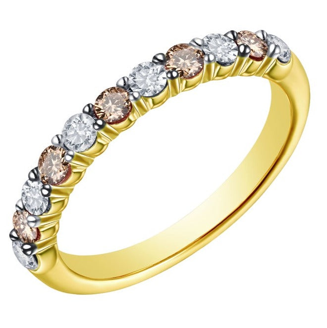 0.50 CT Round Cut Brown & White Diamond 925 Sterling Silver Women Anniversary Band Ring