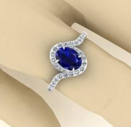 2 CT Oval Cut Blue Sapphire Diamond 925 Sterling Silver Women Engagement Halo Ring