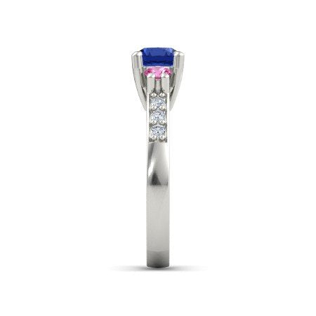 atjewels Round Blue Sapphire in 14K White Gold Over Sterling Solitaire W/Accents Ring MOTHER'S DAY SPECIAL OFFER - atjewels.in