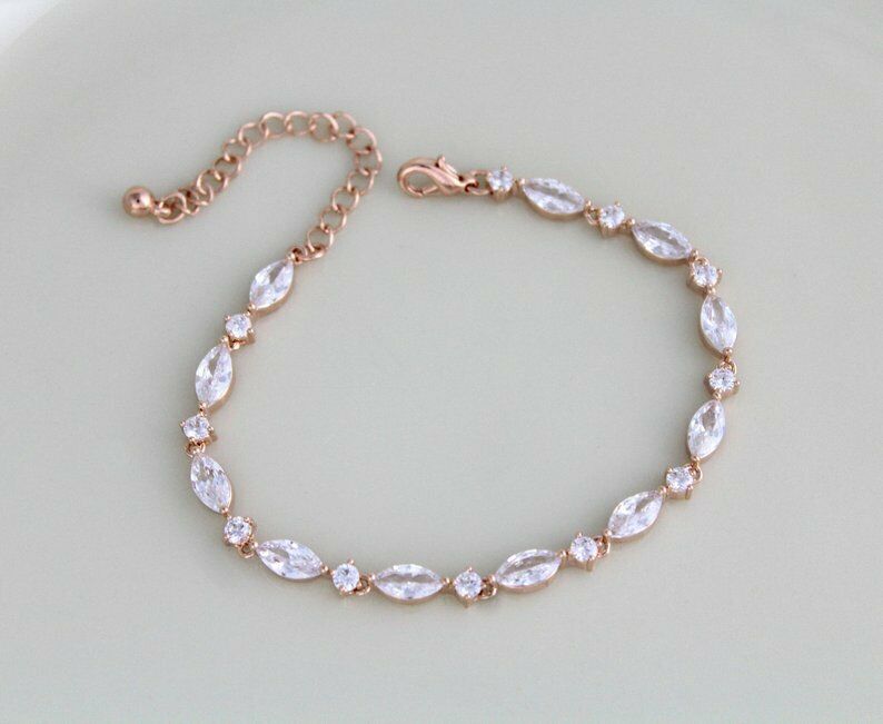 10CT Marquise Cut Diamond 14k Rose Gold Over Tennis 7'' Wedding Bracelet - atjewels.in