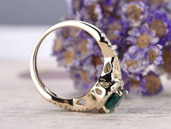 1.2CT Oval Cut Emerald Engagement 14k Yellow Gold FN Diamond Womens Wedding Ring - atjewels.in