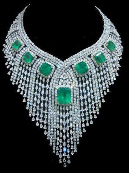 14k White Gold Over Assher Cut Emerald Statement Drop Wedding Diamond Necklace - atjewels.in