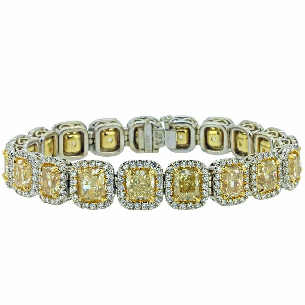 15 CT Cushion Cut Yellow Sapphire & Diamond Halo Tennis Engagement 7" Bracelet - atjewels.in