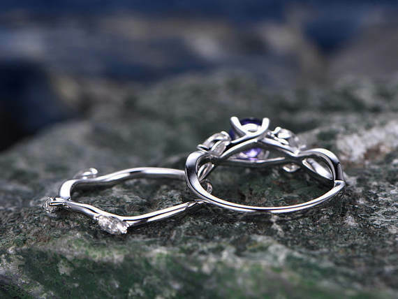 1 CT Round Cut Blue Tanzanite 14k Solid White Gold Over Diamond Wedding Ring Set - atjewels.in