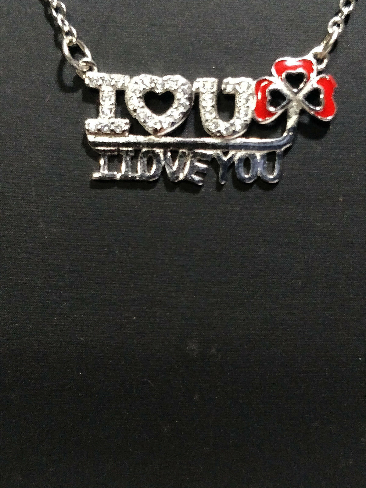 925 Sterling Silver Round Cut Diamond I LOVE U Pendant 16