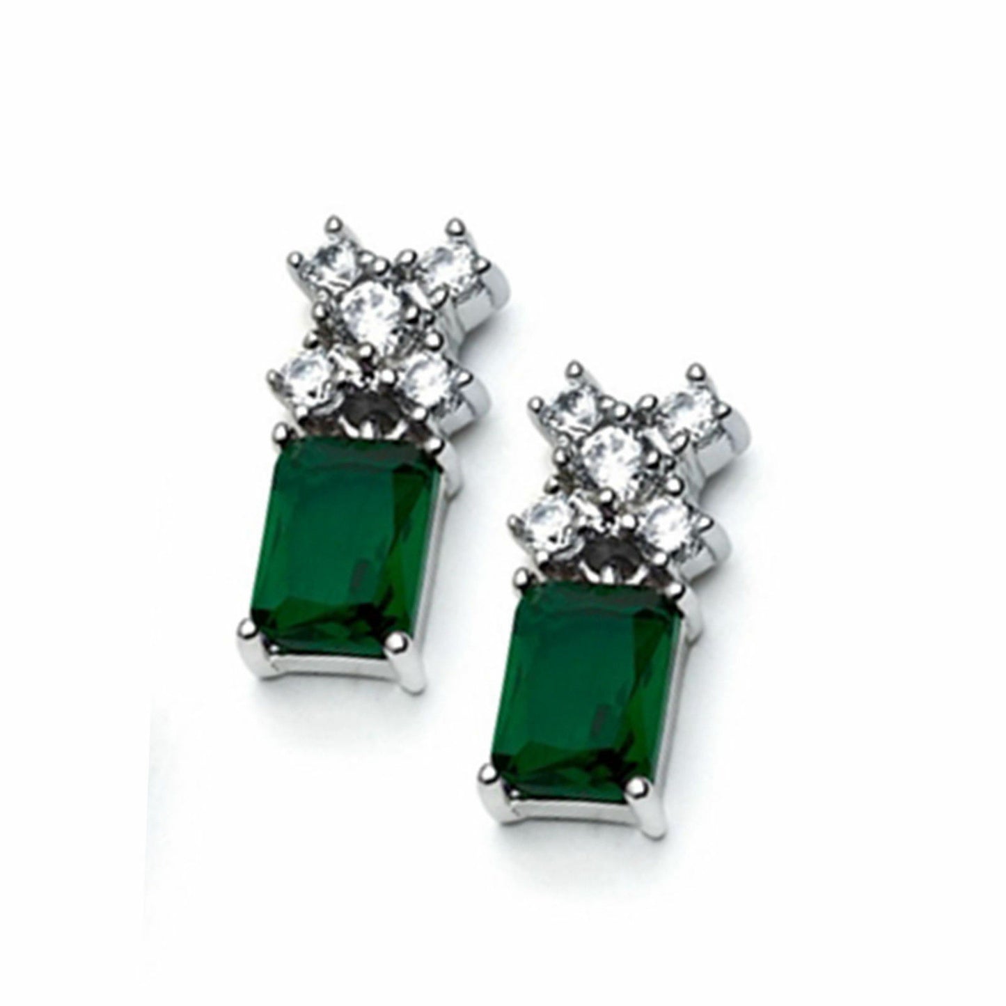 Emerald Cut Round Diamond 14k White Gold Over Pendant & Earrings Engagement Set - atjewels.in