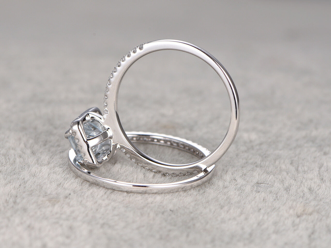 14k White Gold FN 2 CT Emerald Cut Aquamarine Diamond Engagement Bridal Ring Set - atjewels.in