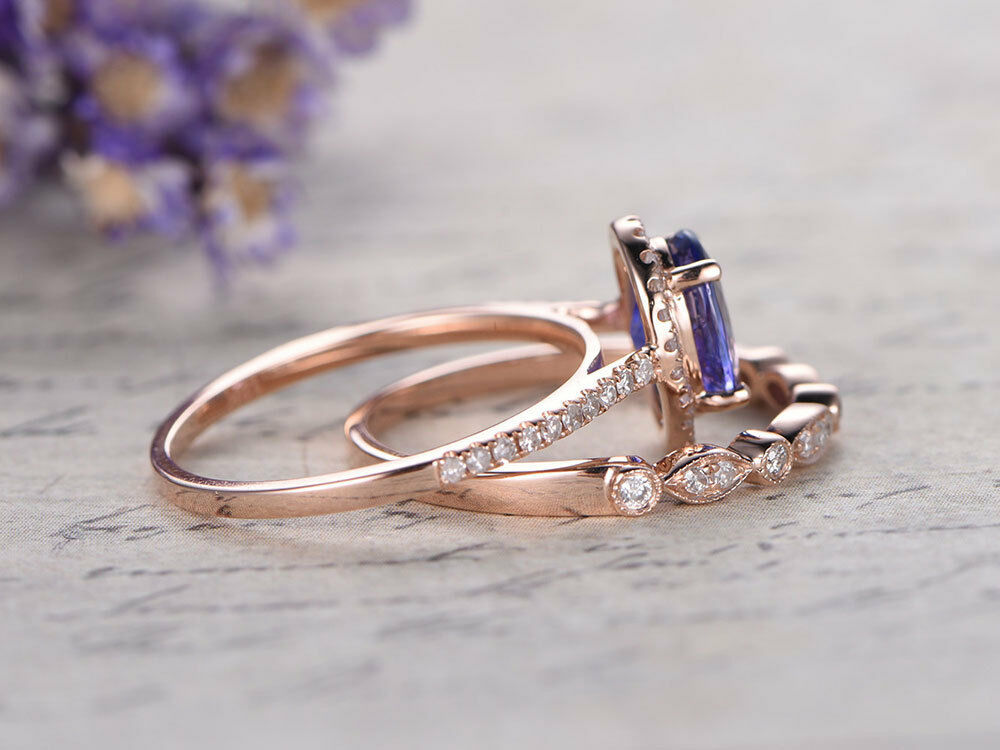 2 CT Oval Cut Tanzanite Engagement Diamond 14k Rose Gold Finish Wedding Ring Set - atjewels.in