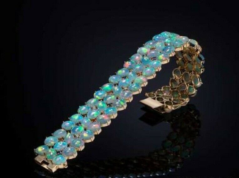 30 CT Pear & Oval Cut Fire Opal 14k Yellow Gold Over Cluster Wedding 7" Bracelet - atjewels.in
