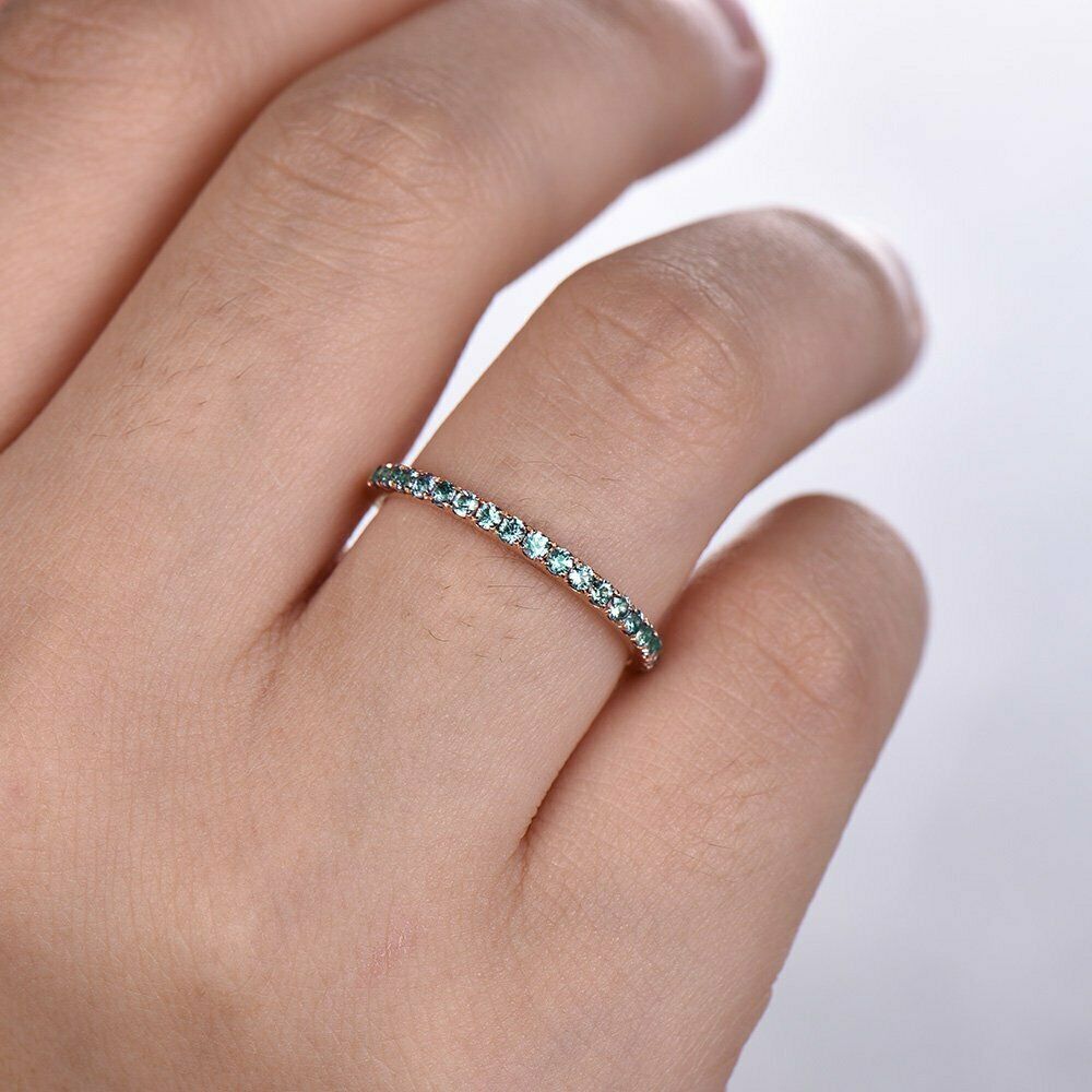 1/2CT Round Cut Green Emerald 14k Rose Gold Over Half Eternity Wedding Band Ring - atjewels.in